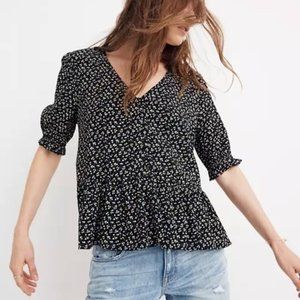 Madewell black floral peplum V-neck blouse